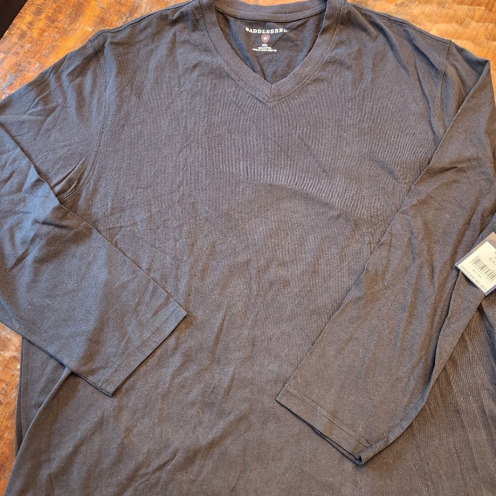 NWT Saddlebred Blue T Shirt Men's Size XXL LONG Sleeve Crew Neck Cotton Black
